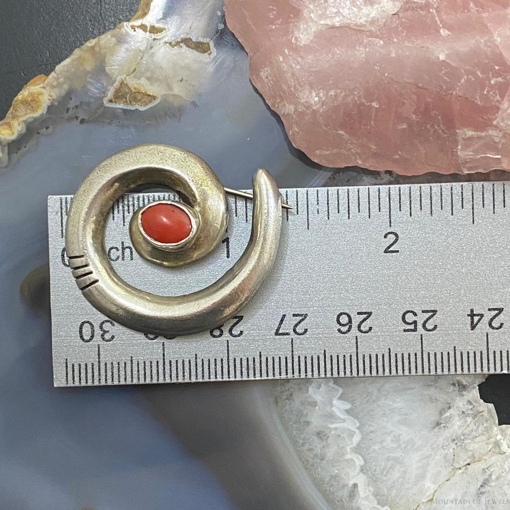Vintage Native American Sterling Silver SandCast "Circle of Life" w/Coral Brooch - Picture 9 of 9